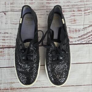 Keds Kate Spade Shoes Womens Size 8.5 Black Glitter Lace Up Sneakers WF53681